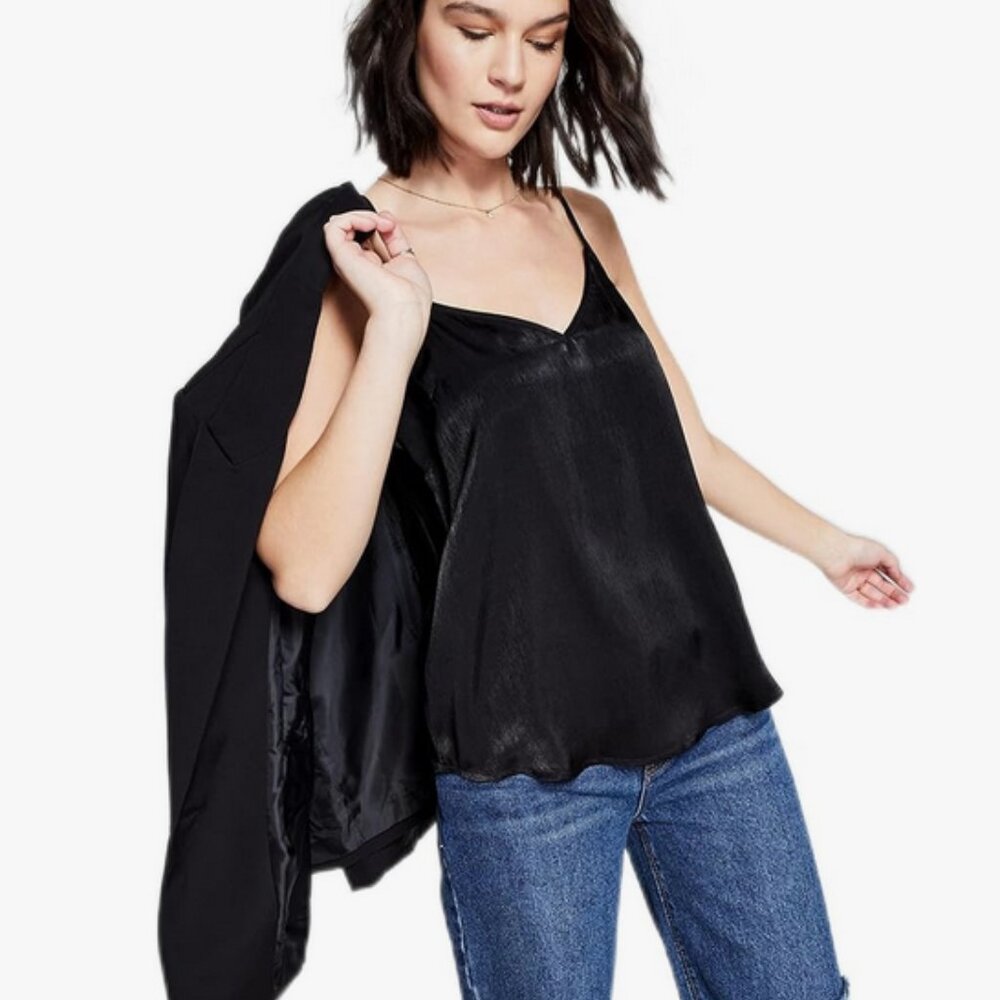 And Now This V Neckline Core Cami in Satin Black